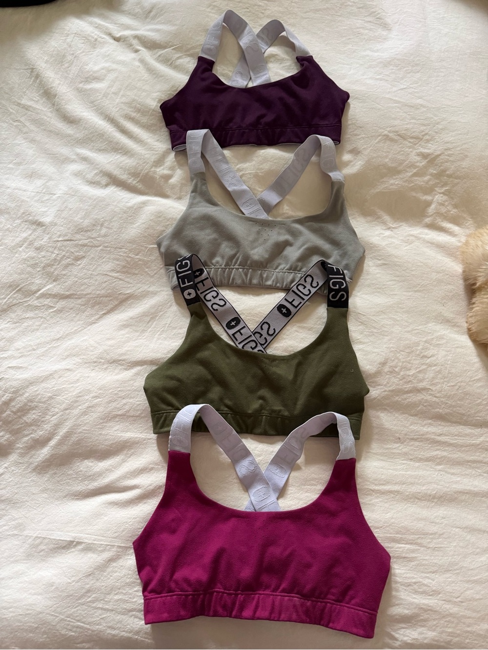 FIGS Women's performance racer back sports bras purple, Gray, Olive, Magenta